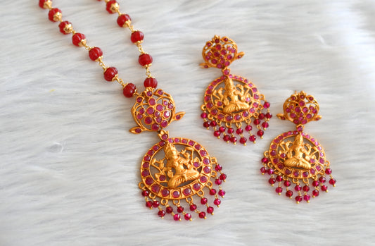 Matte finish pumpkin chain with pink lakshmi pendant set dj-43623