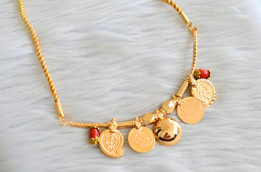 Gold tone 24 inches rope chain with coral mango lakshmi coin bottu mangalyam dj-43634