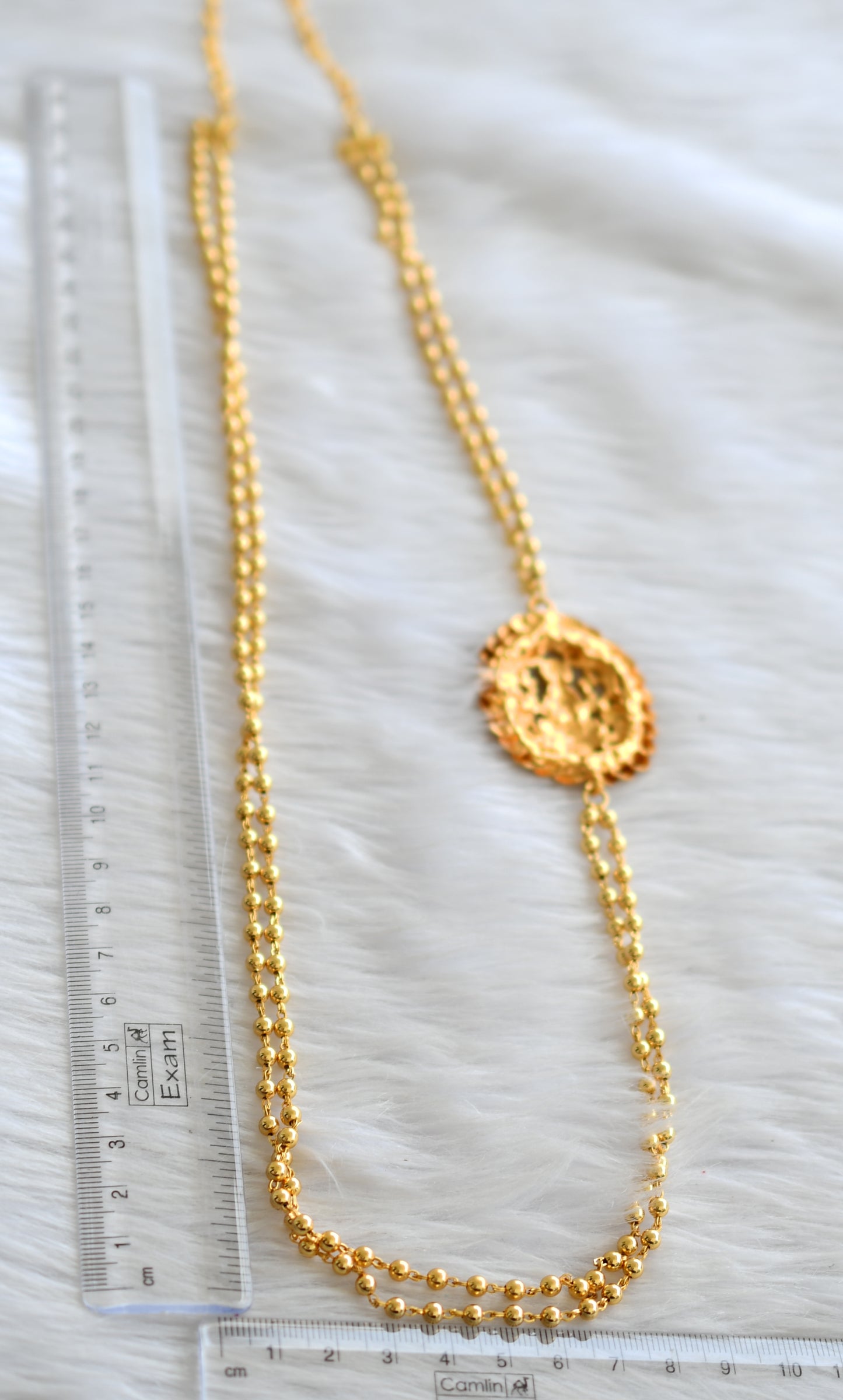 Gold tone double layer ball chain lakshmi mugappu dj-43629