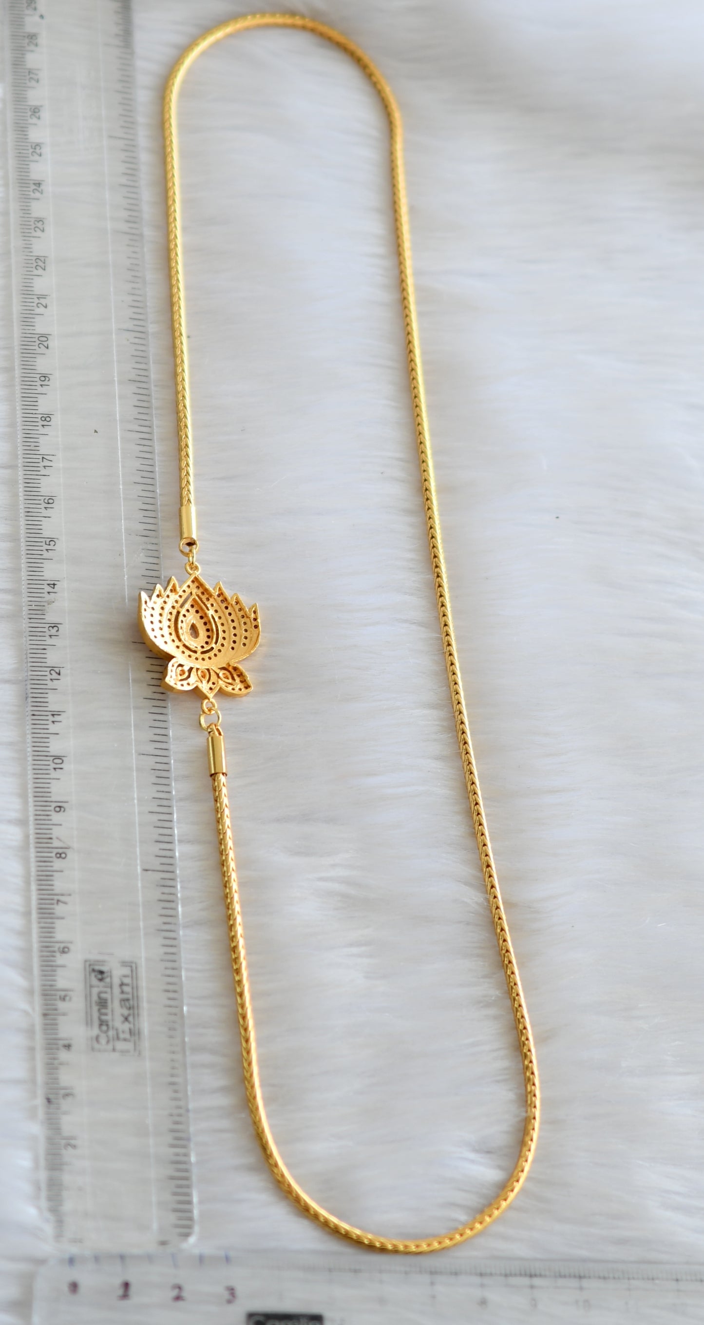Gold tone white-ruby stone Lotus mugappu chain dj-42335