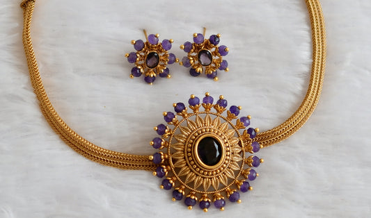 Matte finish purple oval stone necklace set dj-50590