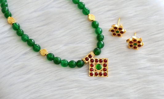 Gold tone kemp-green beaded hand made necklace set dj-43628