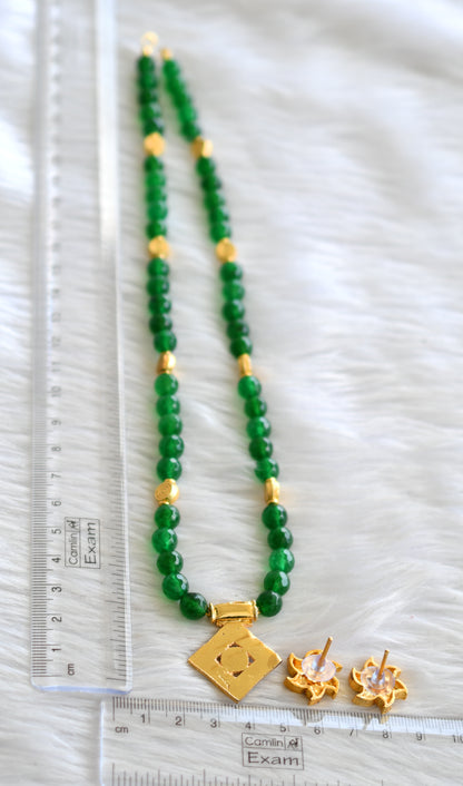 Gold tone kemp-green beaded hand made necklace set dj-43628