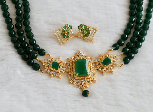 Gold tone cz emerald agates beaded choker set dj-50593