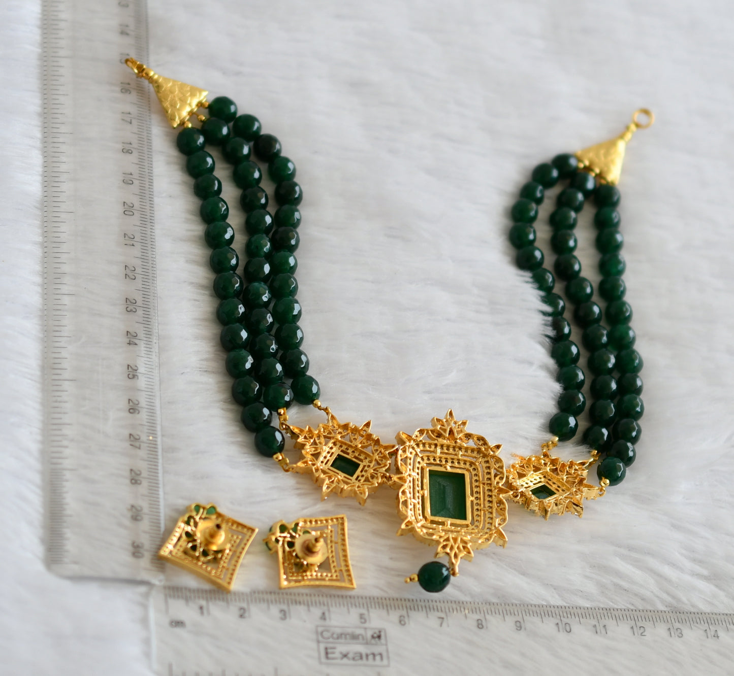 Gold tone cz emerald agates beaded choker set dj-50593