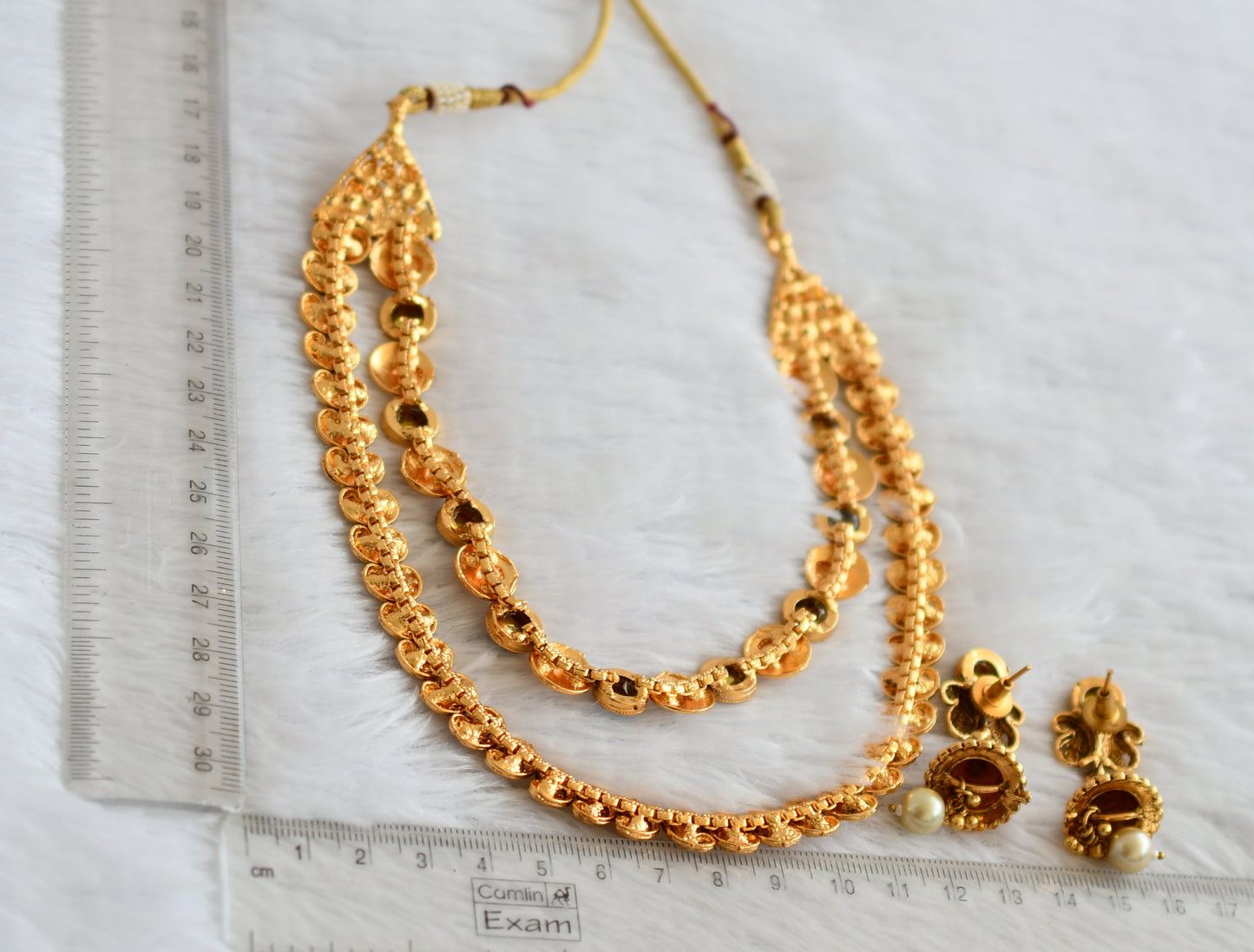 Antique gold tone blue stone mango double layer necklace set dj-50591