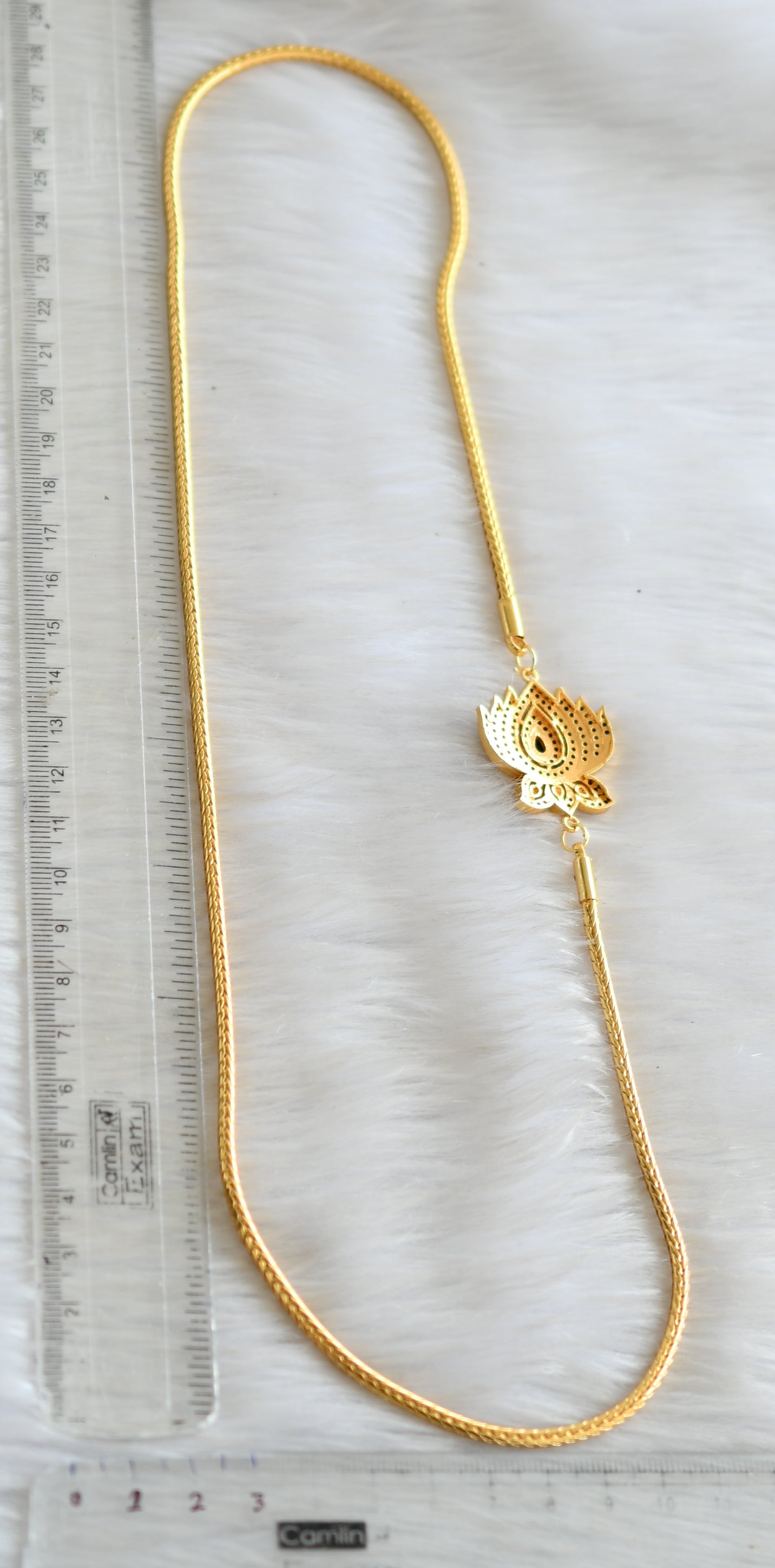 Gold tone blue stone Lotus mugappu chain dj-42338