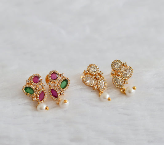 Gold tone cz ruby-green-white combo earrings dj-50602