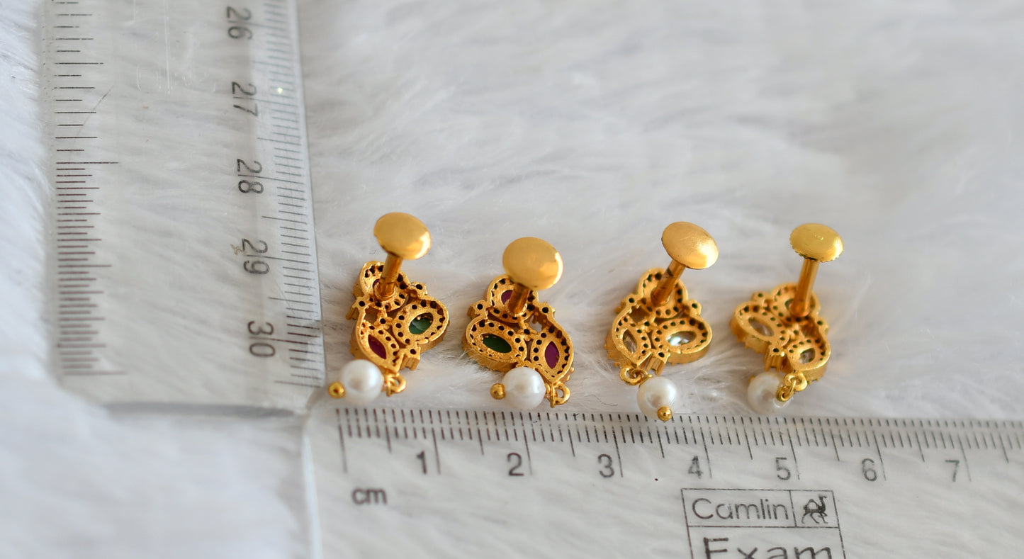 Gold tone cz ruby-green-white combo earrings dj-50602