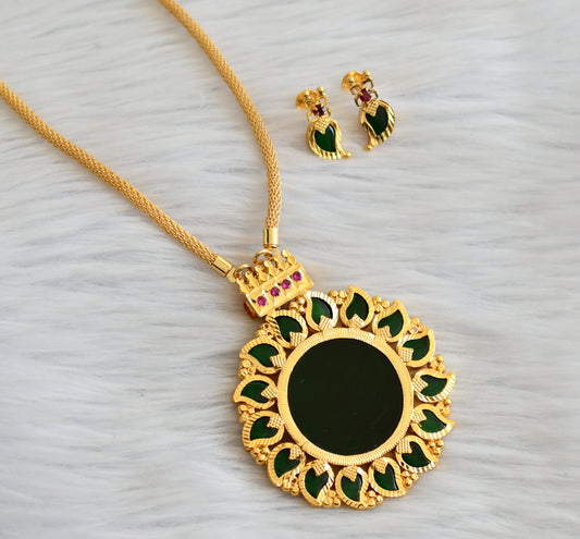 Gold tone kerala style 24 inches chain with pink-green mango pendant set dj-45286