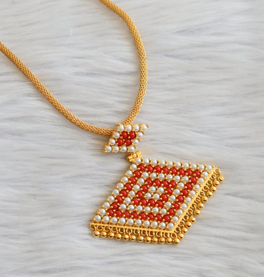 Gold tone 24 inches chain with coral-pearl pathakkam pendant dj-45289