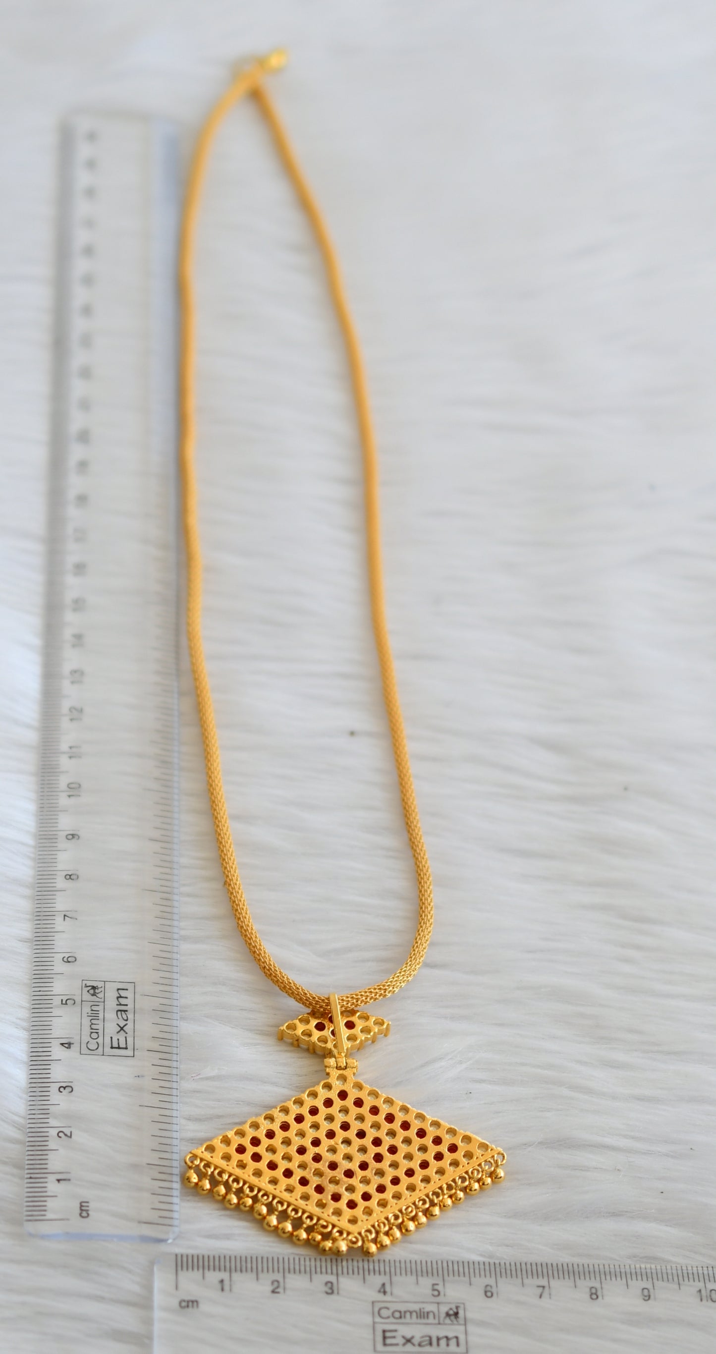 Gold tone 24 inches chain with coral-pearl pathakkam pendant dj-45289