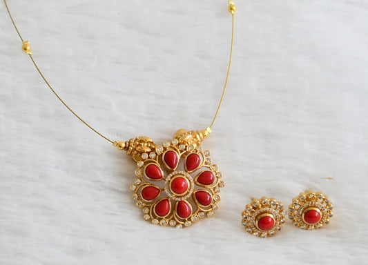 Matte finish coral-white stone flower invisible necklace set dj-50608