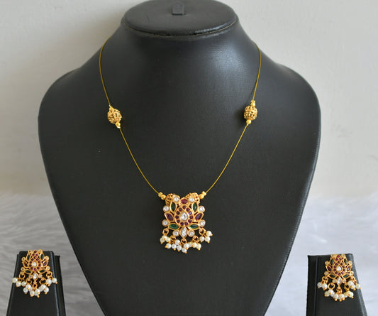 Matte finish kemp-green-white lotus invisible necklace set dj-50611