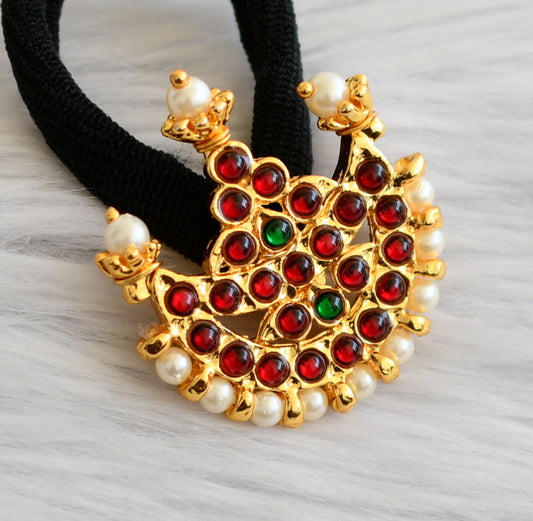 Gold tone kemp-green-pearl moon hair band dj-45303