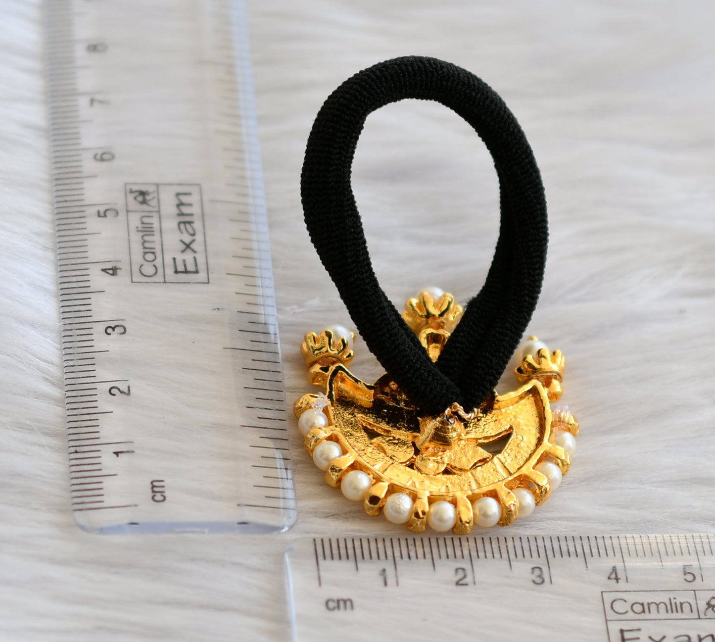 Gold tone kemp-green-pearl moon hair band dj-45303