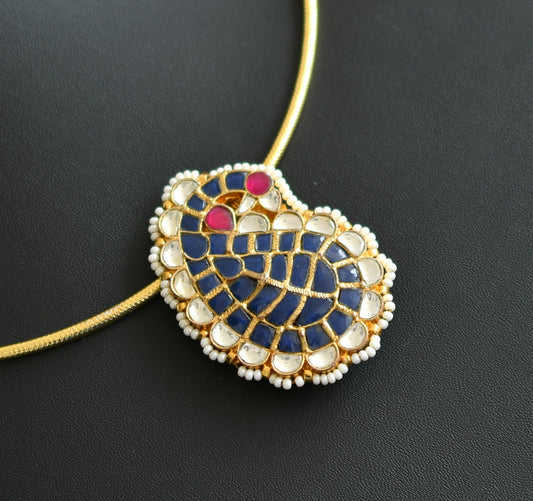 Gold tone pink-blue-white kundan jadau mango Hasli necklace dj-42356