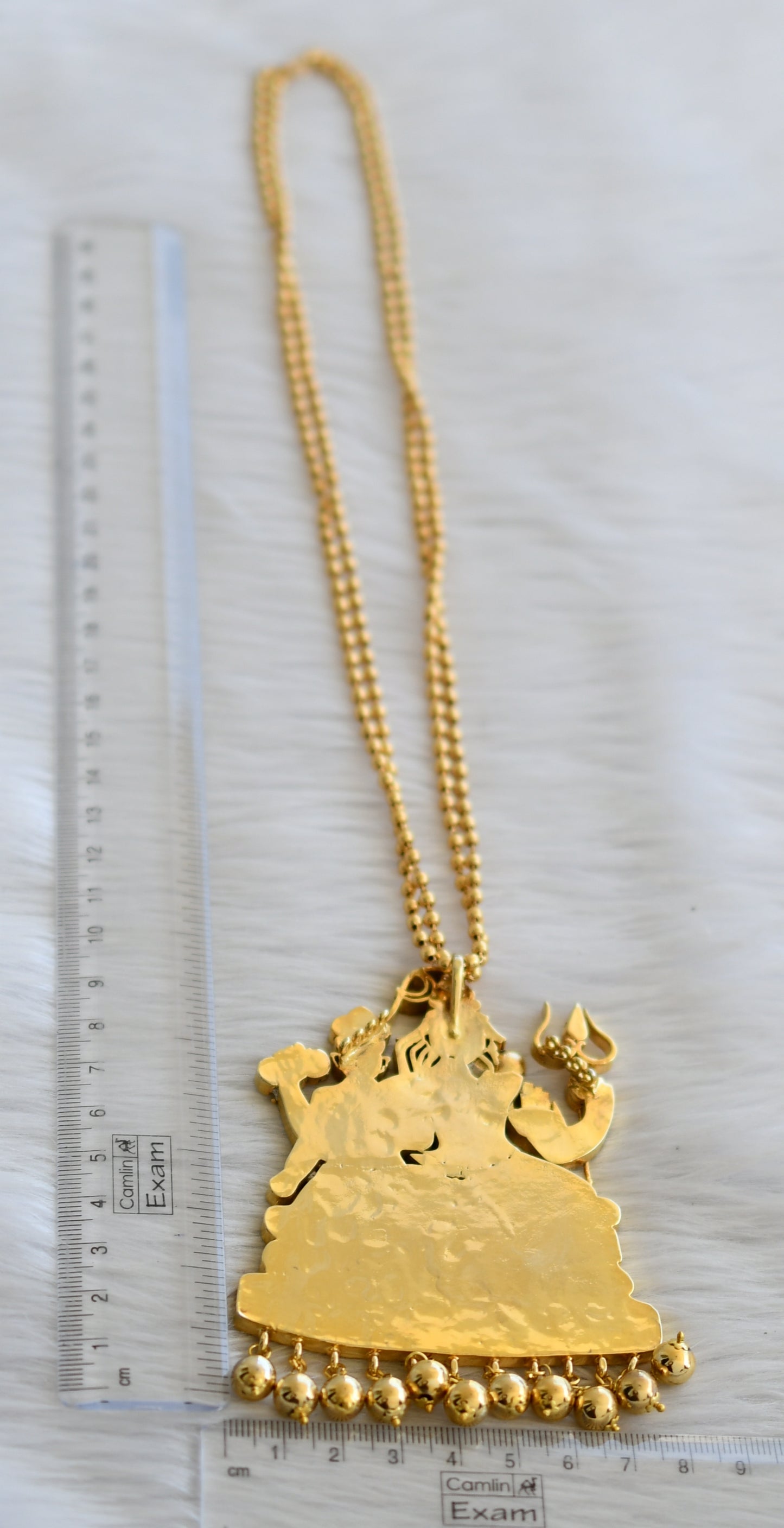 Gold tone pink-green-white-blue big shiva-parvathi kundan jadau pendant with double layer chain dj-45264