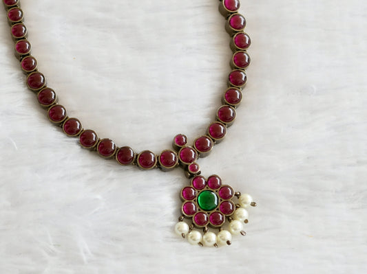 Black finish precious kemp-green pearl flower attigai/necklace dj-50614