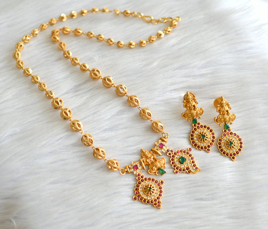 Matte finish kemp-green-white lakshmi shanku-chakra necklace set dj-43657