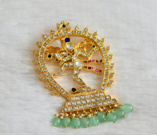 Gold tone pink-green-white-blue kundan jadau natarajar pendant dj-50655
