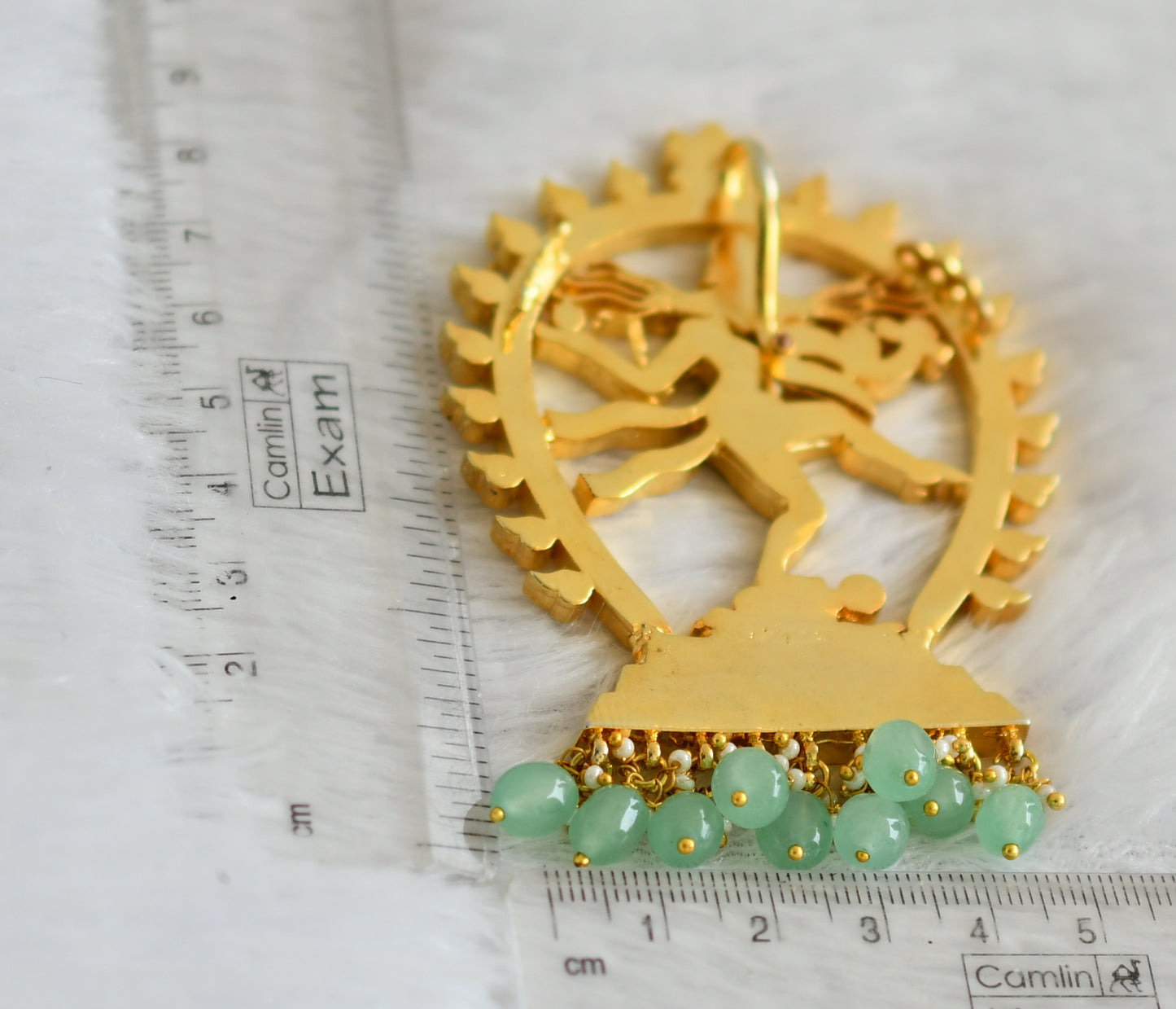 Gold tone pink-green-white-blue kundan jadau natarajar pendant dj-50655