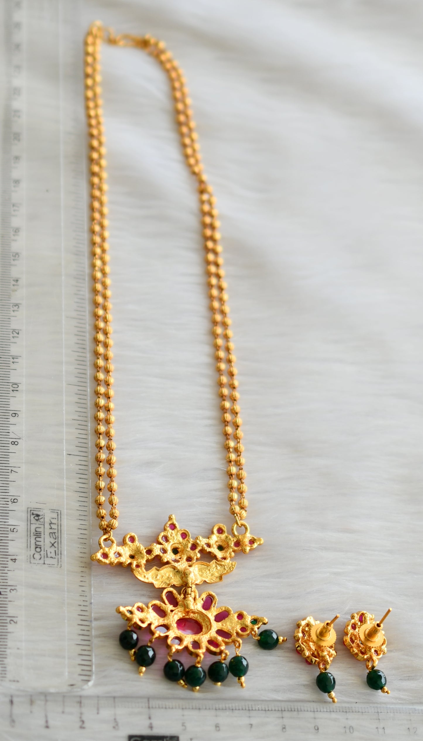 Antique gold tone kemp-green agates necklace set dj-42359