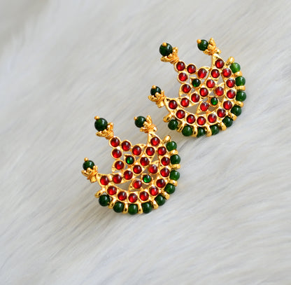 Gold tone kemp-green beads moon earrings dj-42367