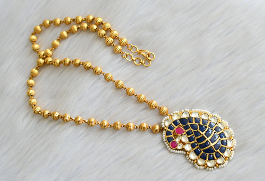 Gold tone pink-blue-white kundan jadau mango Hasli necklace dj-42358