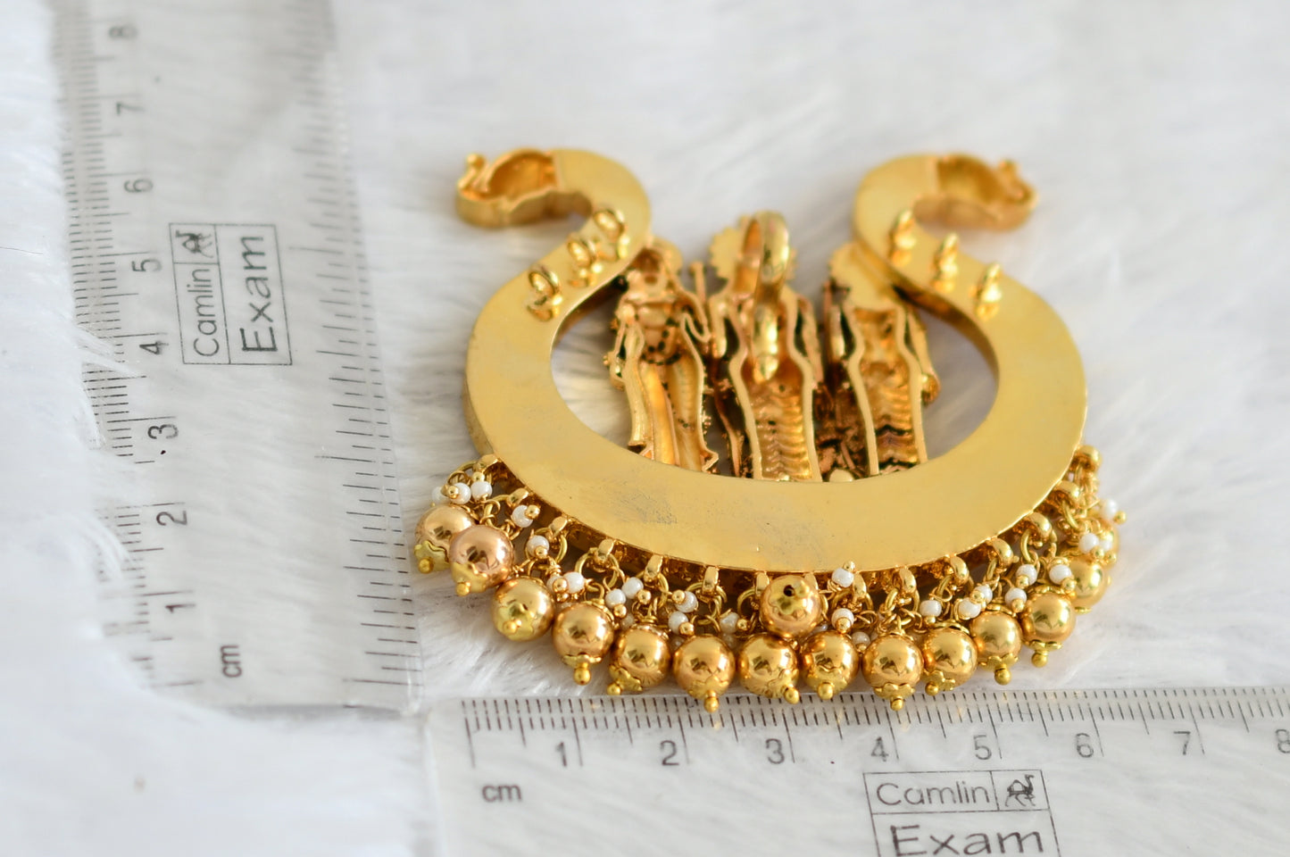 Gold tone pink-white kundan jadau ram parivar pendant dj-50653