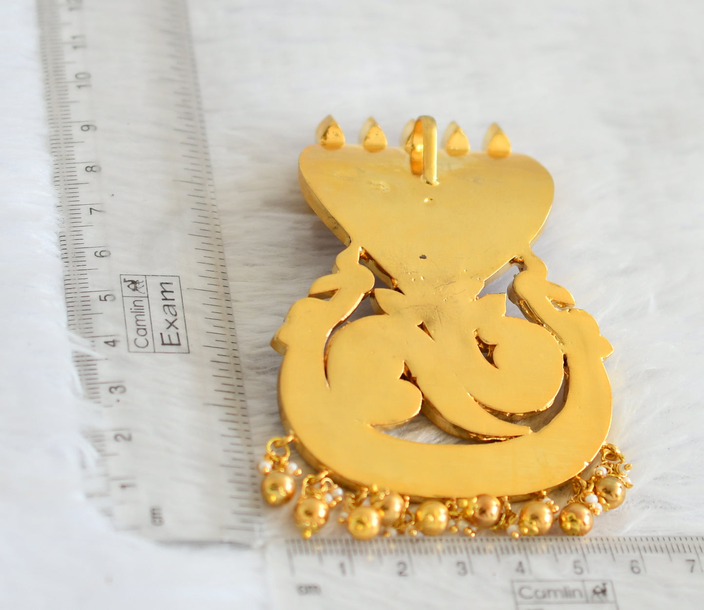 Gold tone pink-green-white kundan jadau sri sheshnag pendant dj-50670