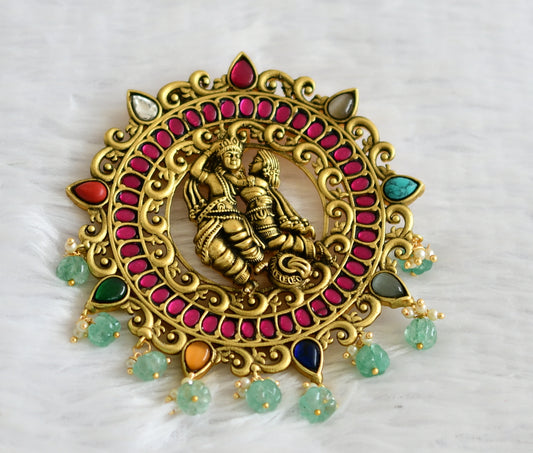 Antique matte navarathna jadau radhe-krishna pendant dj-50651