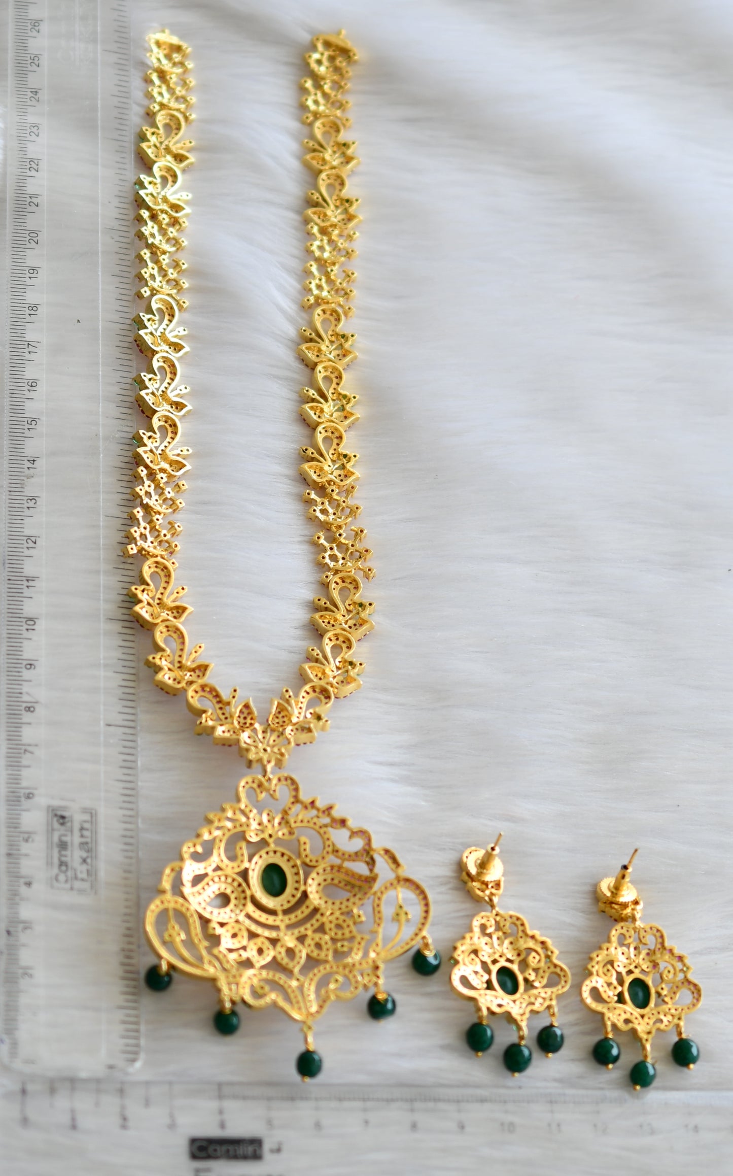 Gold tone cz ruby-green agates haar set dj-42364