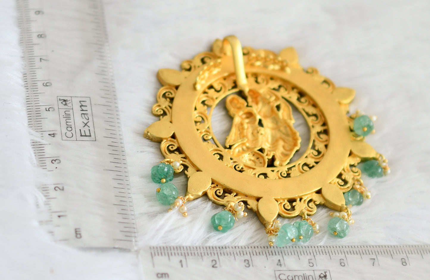 Antique matte navarathna jadau radhe-krishna pendant dj-50651