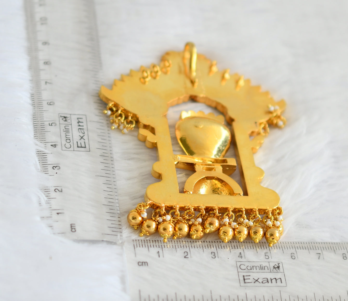 Gold tone pink-green-white kundan jadau sri lingeshwar pendant dj-50673