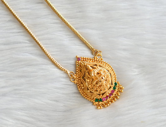 Gold tone 24 inches spiral mugappu chain with ruby-green lakshmi pendant dj-43638