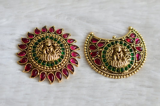 Antique gold tone kemp-green lakshmi mango sun-moon hair jewel dj-48782