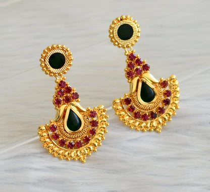 Gold tone pink-green kerala style long earrings dj-45321