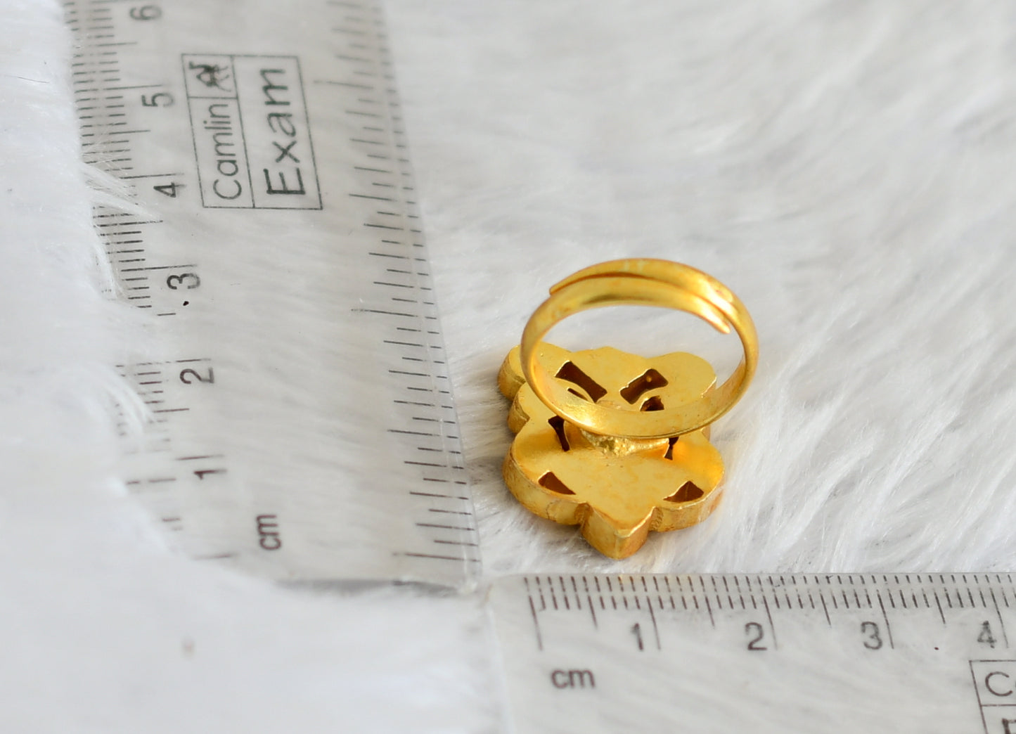 Gold tone pink-green-white kundan jadau adjustable finger ring dj-50648