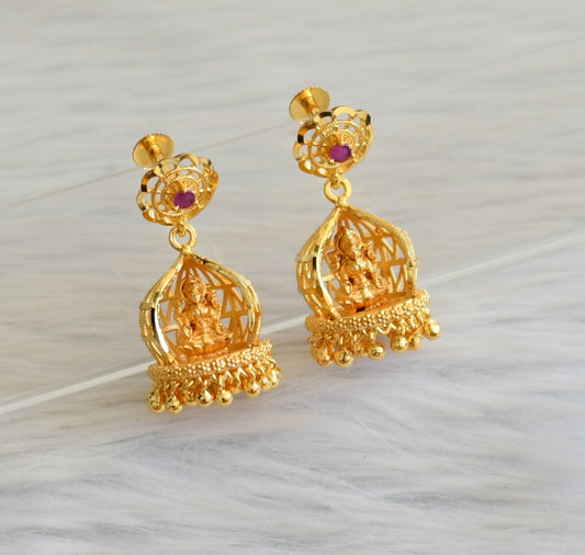 Gold tone ruby stone lakshmi jhumkka dj-45323