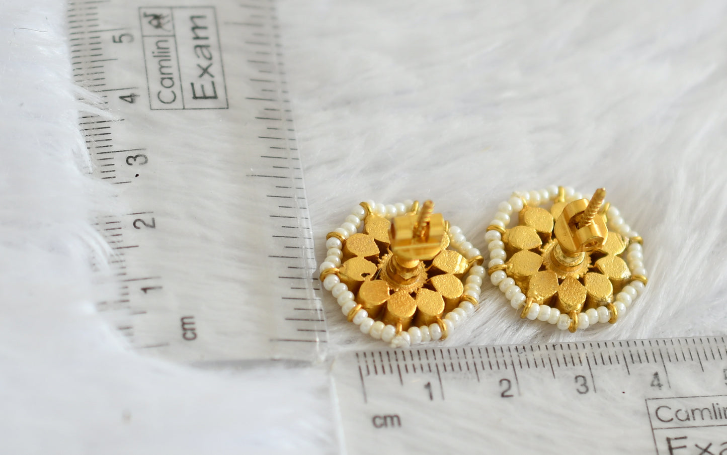 Gold tone pink kundan jadau pearl flower stud/earrings dj-50635