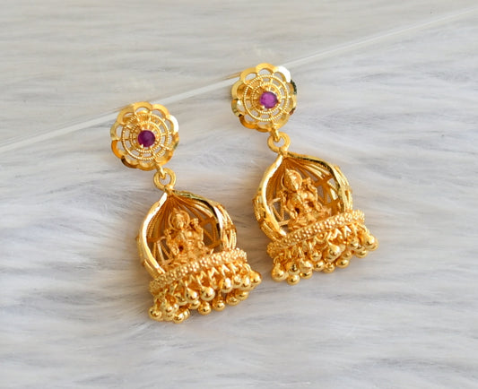 Gold tone ruby stone lakshmi jhumkka dj-45323