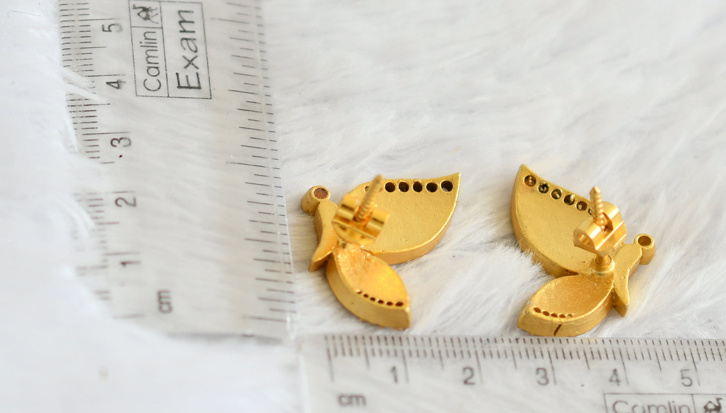 Gold tone pink-white kundan jadau butterfly earrings dj-50642