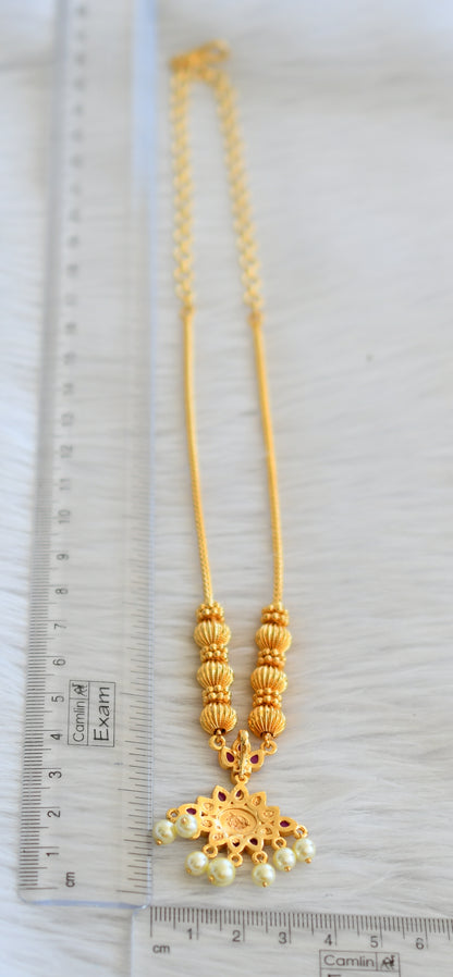 Gold tone kemp-green pearl flower necklace dj-45325
