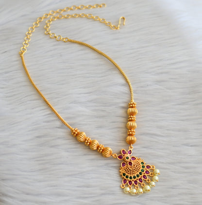 Gold tone kemp-green-pearl flower necklace dj-45326