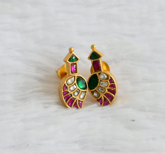 Gold tone pink-green-white kundan jadau mango stud/earrings dj-50644