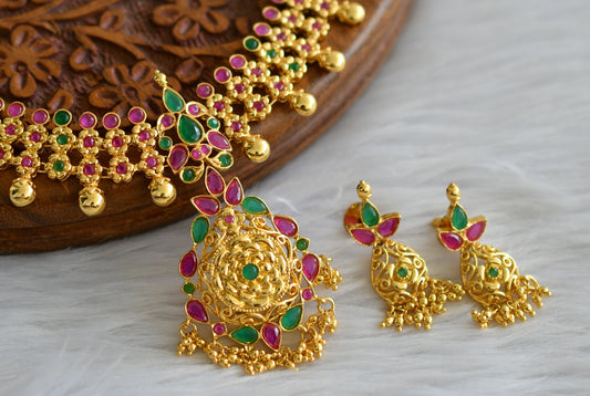 Gold tone ruby-emerald necklace set dj-02006