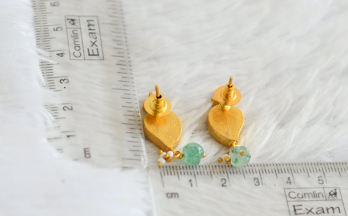 Gold tone pink-green-white kundan jadau mango stud/earrings dj-50643