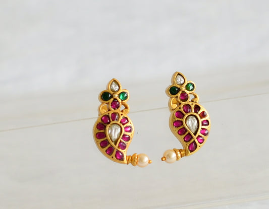 Gold tone pink-green-white kundan jadau mango stud/earrings dj-50645