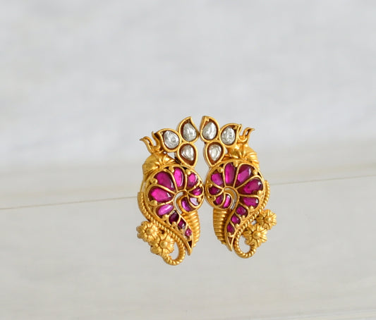 Gold tone pink-white kundan jadau shanku earrings dj-50641